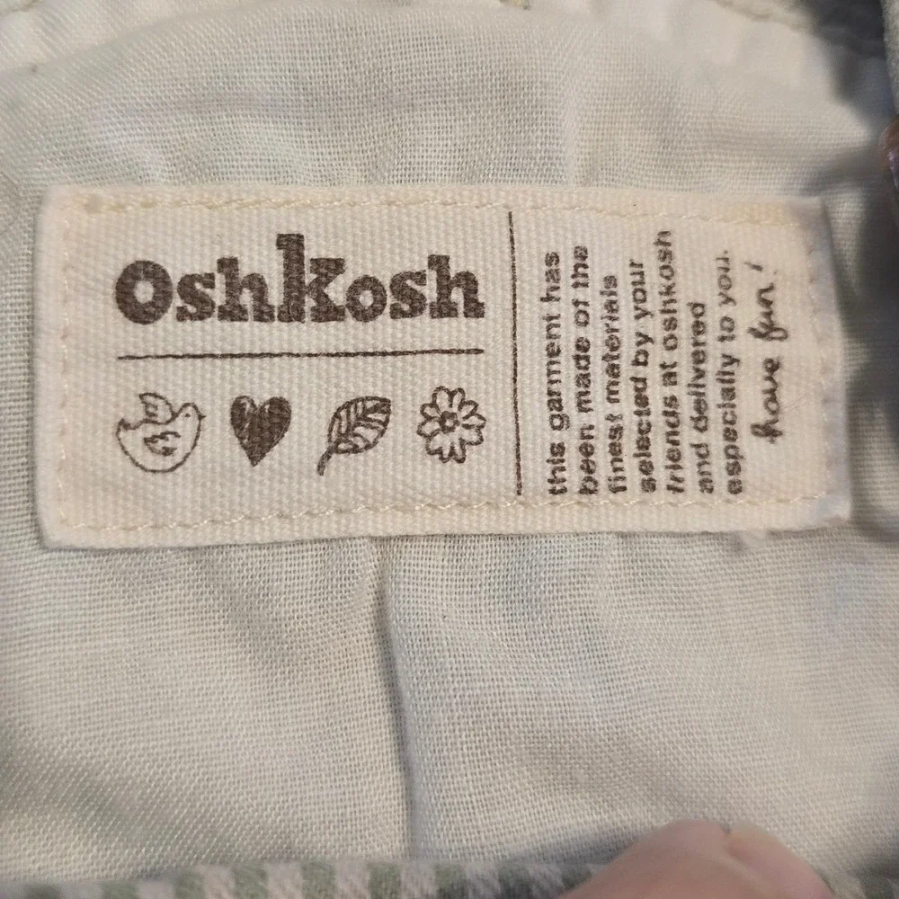 Vintage OshKosh Bgosh Hickory Stripe Overall Dress Sage Green Denim Jumper 4T